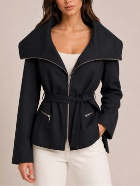 IVAN GRUNDAHL Belted Zip Up Jacket Black Size 40 EU